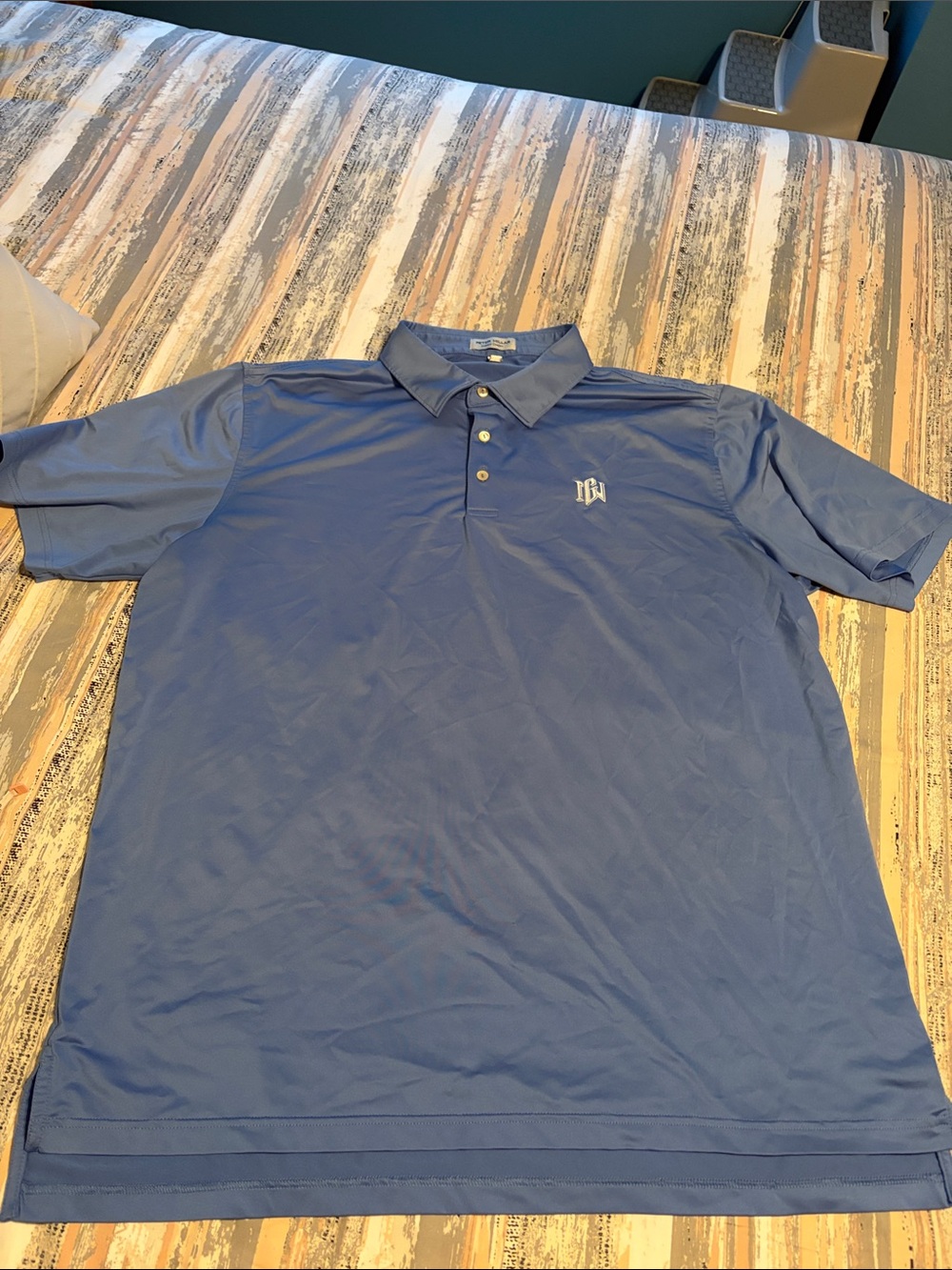 Peter Millar Blue Short Sleeve Golf Polo/GN emblem